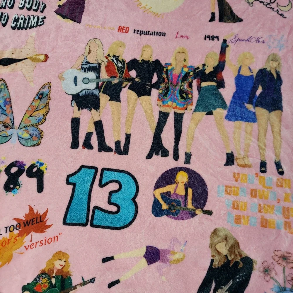 Taylor Swift Eras Pink Plush Lightweight Throw Blanket Swiftie Collage 50